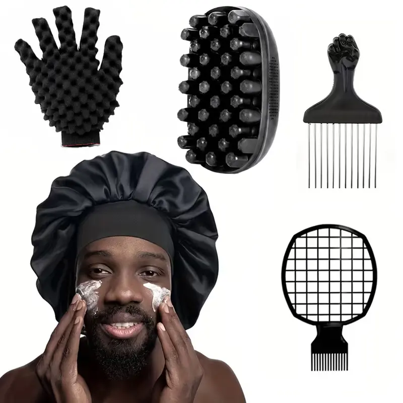 5-Piece Freeform Twist Hair Styling Set, Heatless Hair Tools For Natural Hair, Includes Satin Sleep Bonnet, Twist Sponge Glove, Curl Sponge, Steel Pick Comb & Twist Comb, Ideal For Dreadlocks, Locs, Coils & Afro Curls