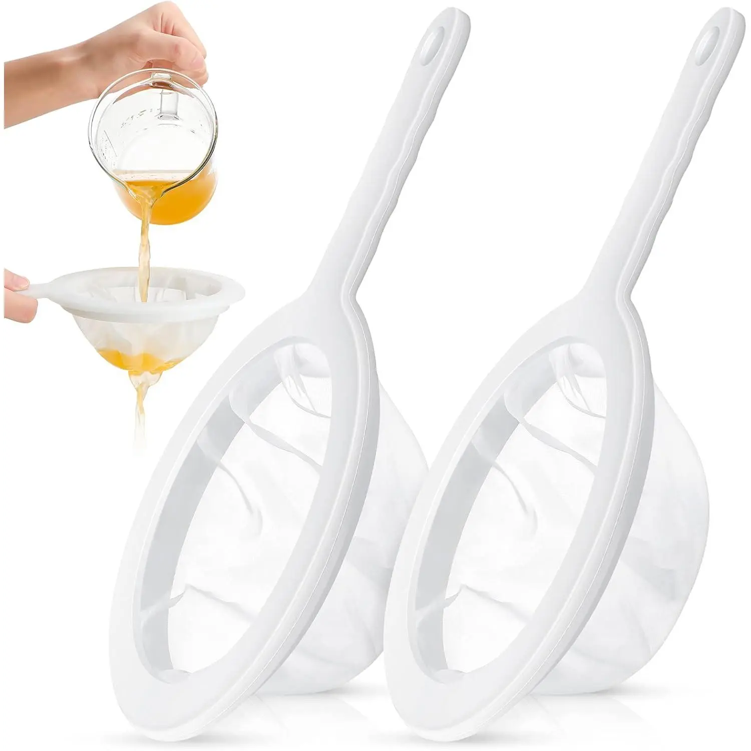 2-Piece Ultra-Fine Mesh Strainer with Handle - Nylon Juice Filter, Plastic Grid Colander, Mini Kitchen Tool for Food, Yogurt Separation, Two Pieces