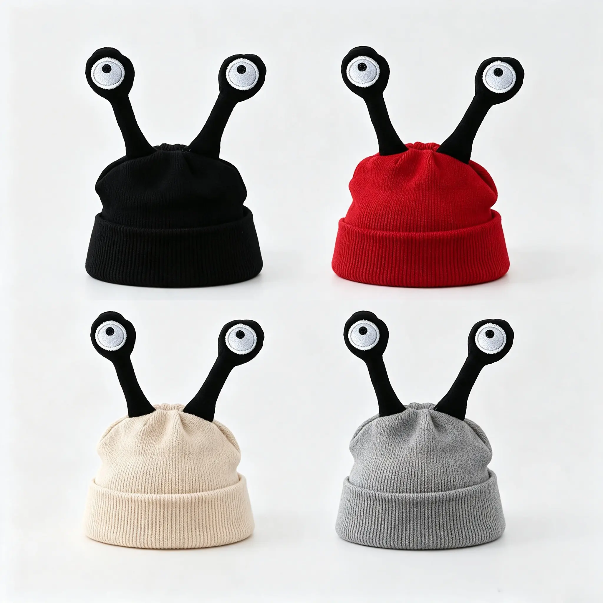 4Pcs Antenna Hat Women's Novelty Brimless Hat Cap Men And Women Snail Crochet Hat, Animal Beanie with Googly eyes, Funny Festival Wear