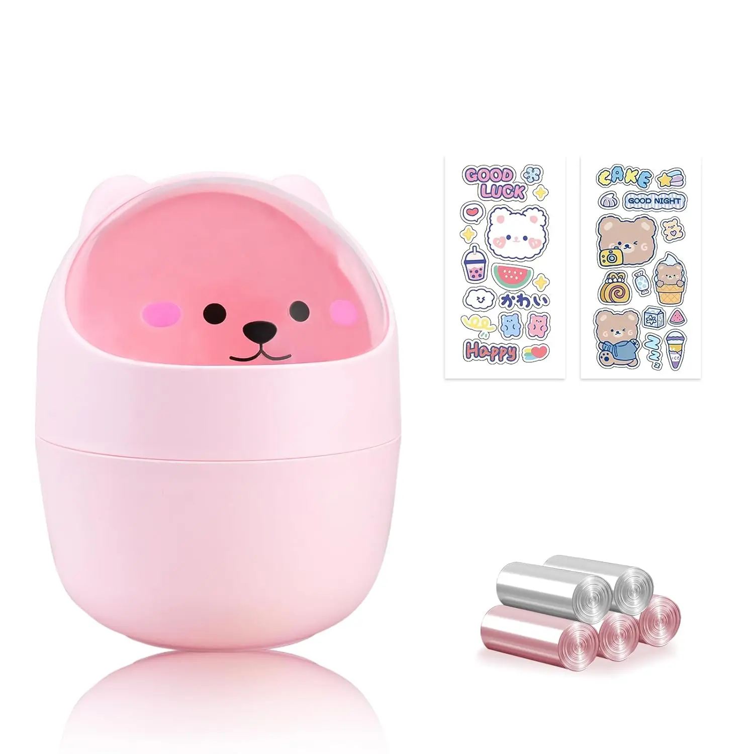 Cute Desktop  Trash Can with Flip Lid, Creative Kawaii  Mini Wastebasket, Portable Countertop Dustbin for Office Kitchen  Tabletop Bedroom ()