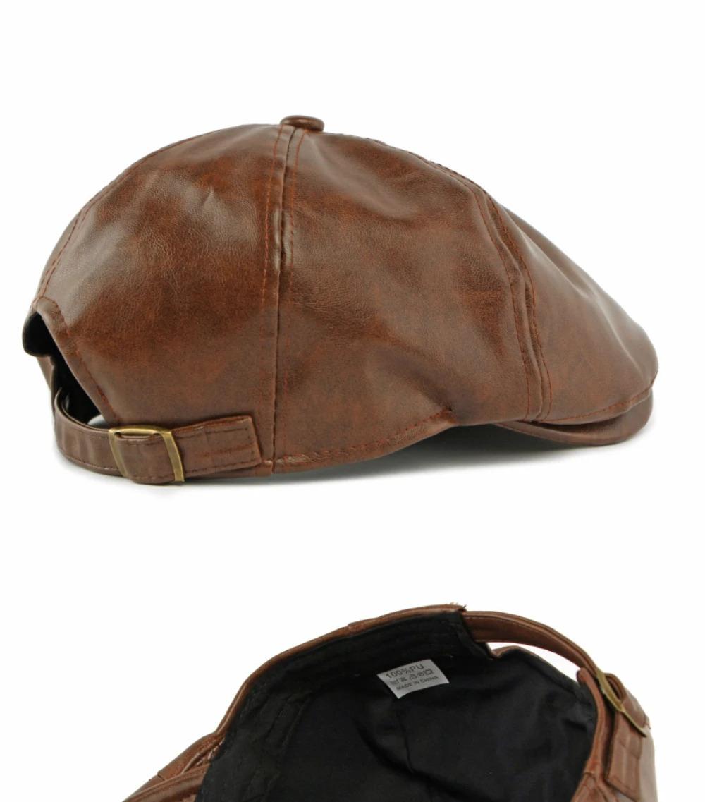 HT4937 Mens Beret Women Autumn Winter PU Leather Hat Retro Artist Painter Beret Hat Male Female Ivy Flat Cap Octagonal Beret Cap