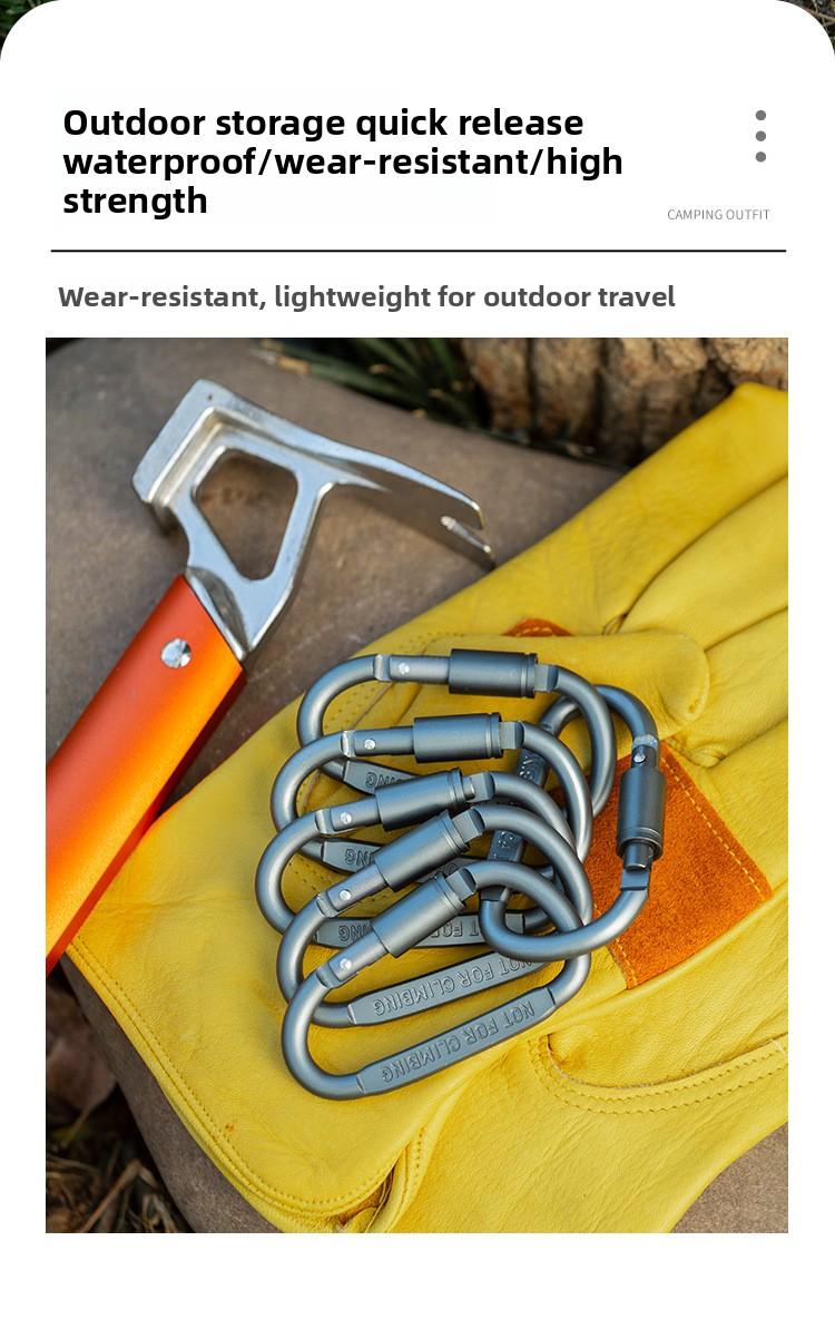 2*D - Type Aluminum Alloy Locking Carabiner Multi - function Outdoor Tactical Gear Mountaineering Buckle Keychain Bottle Clip for Hiking Camping