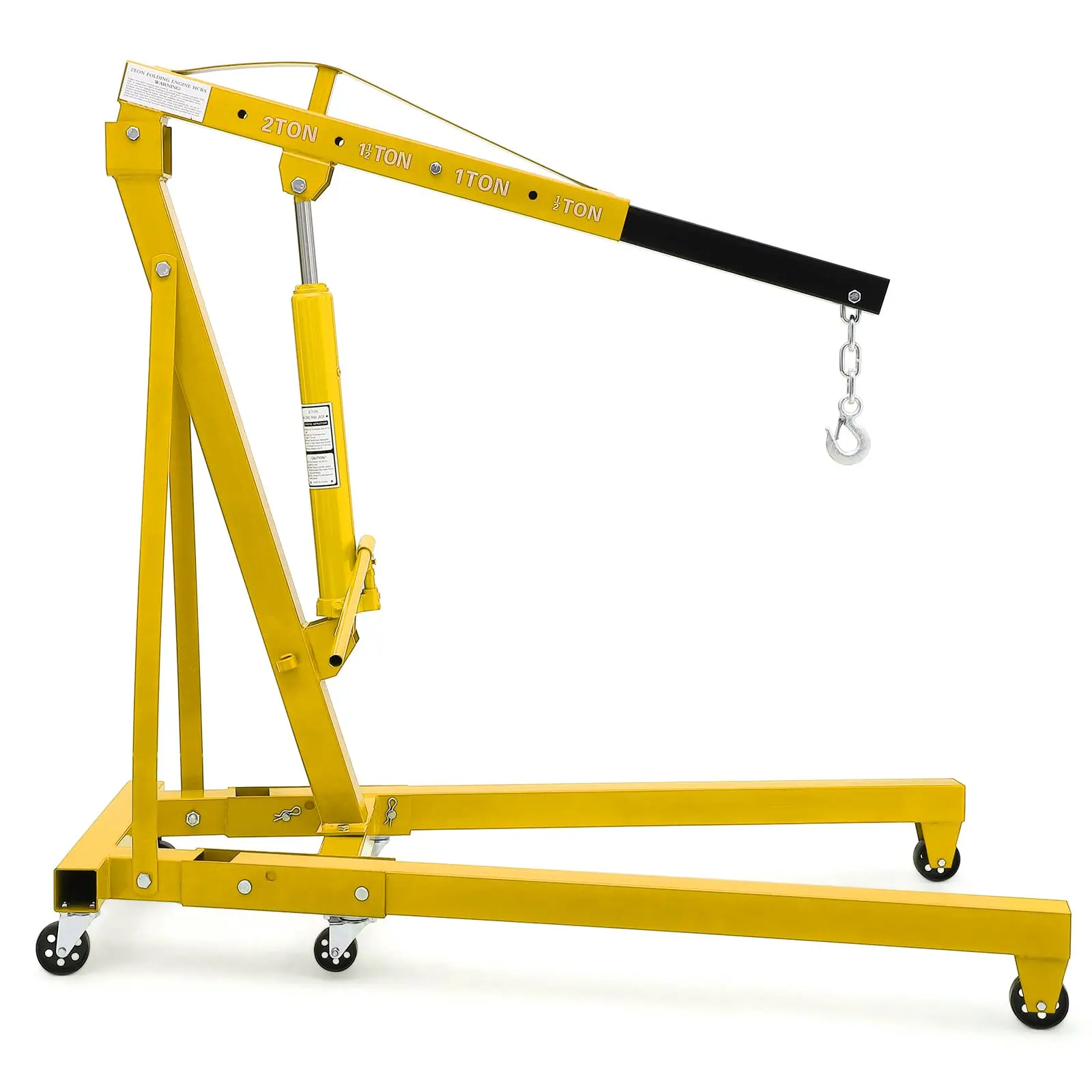 2 Ton  4000 Lbs  Hydraulic Tilting Engine Hoist , Cherry Picker - Folding Shop Crane with Telescopic Boom, Lever Hitch & 6 Iron Caster Wheels