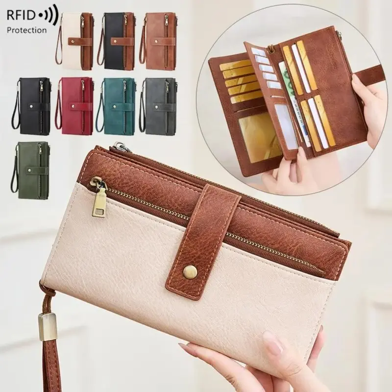 Women's PVC RFID Blocking Trifold Long Wallet - Multi Card Slots, Retro, Minimalist, Funky, Peppy, Baroque, Ethnic, Elegant, Glamorous - Romantic Anniversary Hand Purse for European American Style Lovers (Casual, Daily Use)