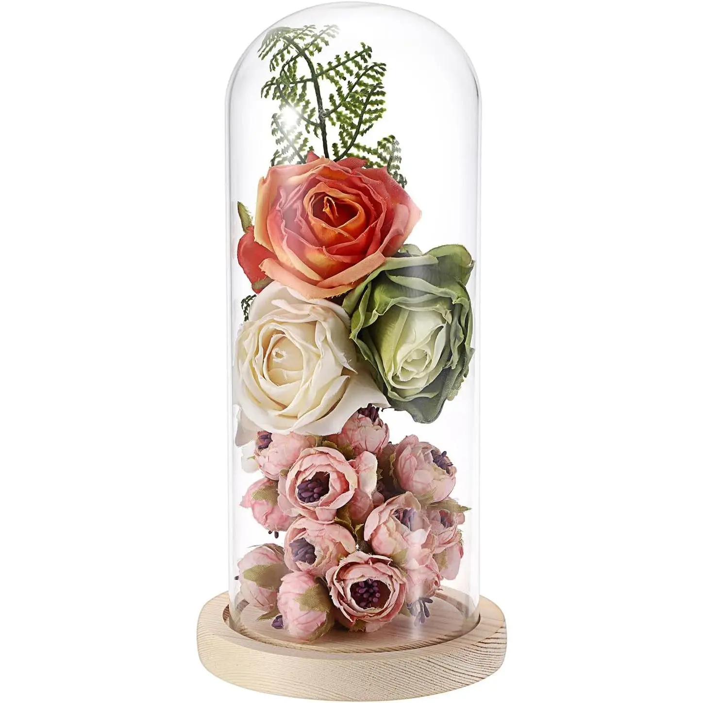JUXYES 4x10 Inches Tall Glass Display Dome Cloche with Solid Wood Base