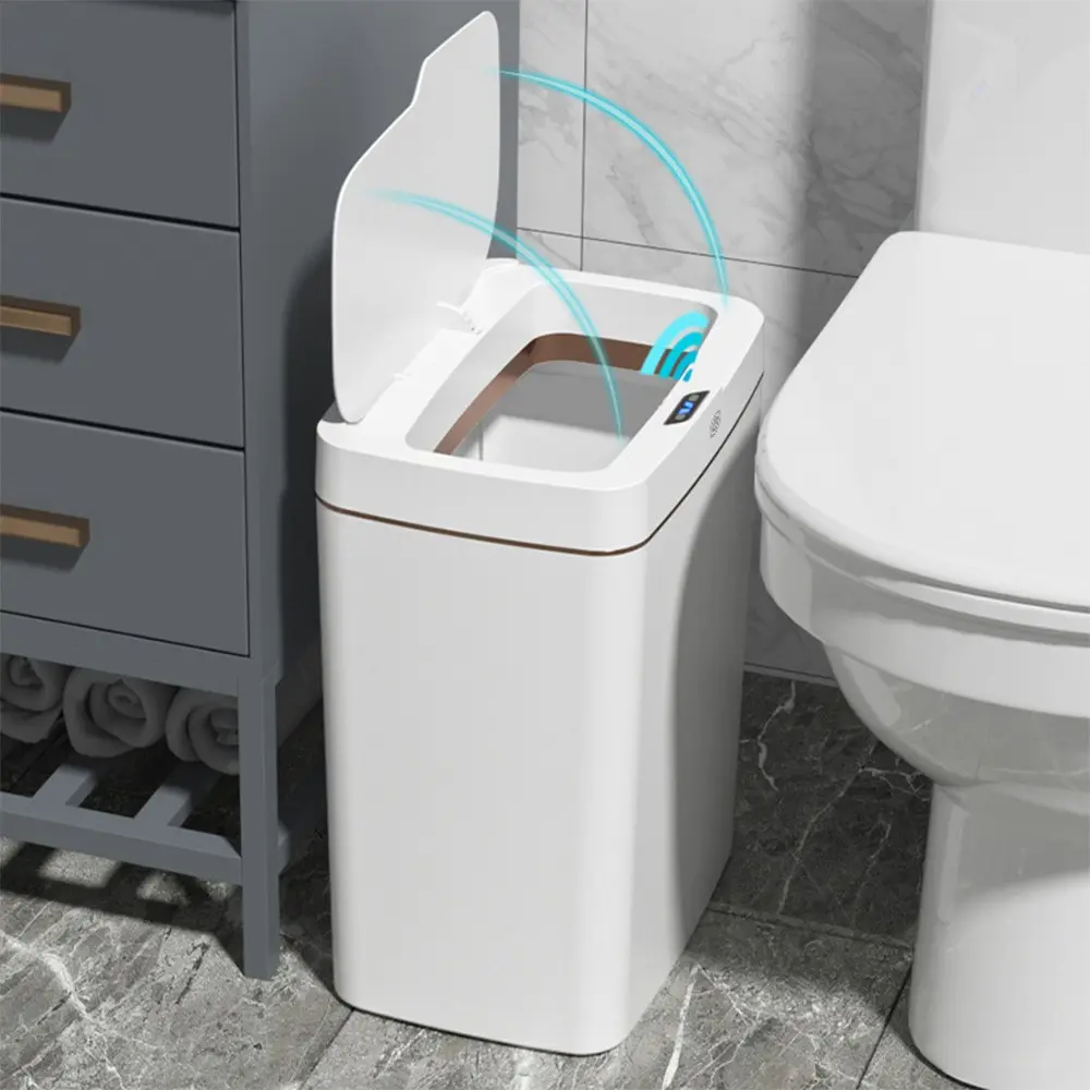 3.96 Gallon Automatic Sensor Trash Can, Rechargeable Smart Trash Can, Smart Bin, 360° kick to open the lid, Narow design, IPX5 waterproof, USB  Charging, Suitable for Office, Home, Bedroom, Living Room, Kitchen, Bathroom, Perfect Gifts For Friend