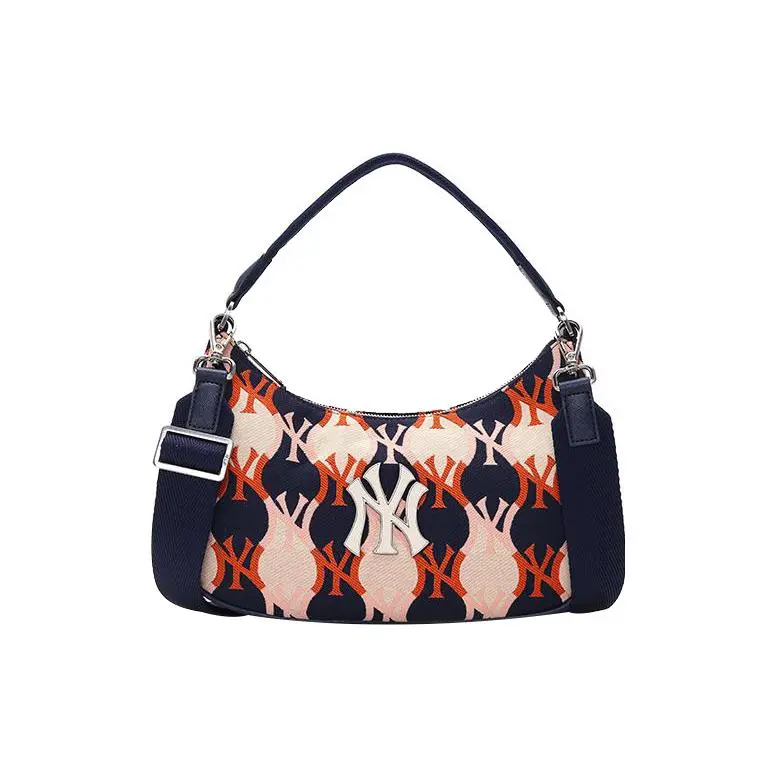 MLB Monogram Series NY Yankees Crossbody Bag for Women, Classic Chevron Print in Navy Blue