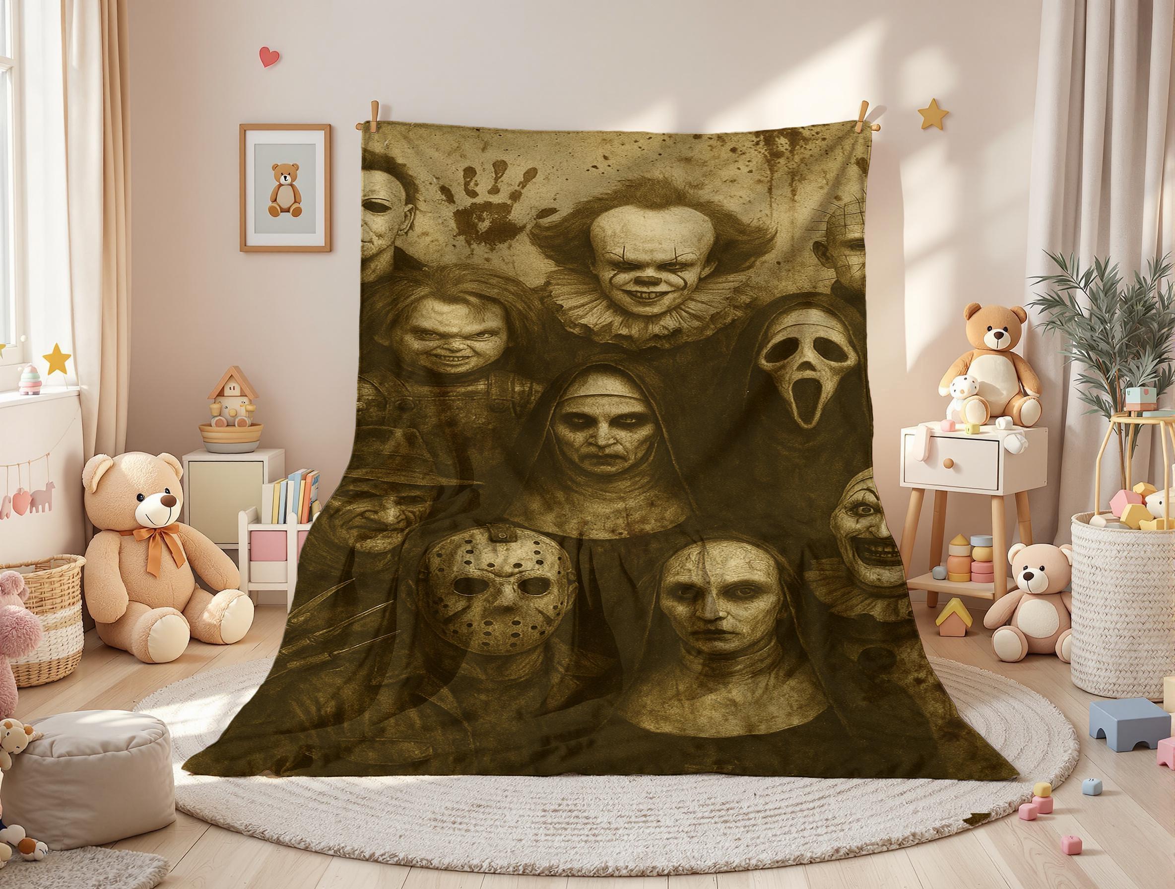 "Horror Characters Family Photo" Soft Funny Throw Blanket Horror Icons Flannel - Cozy Fuzzy Plush Comfy All-Season Sofa Bedroom Dorm Couch Office Car Travel Home Bedding,Comfortable Movie Decor Blanket Men Women Boys Girls Halloween Birthday Fan Gifts