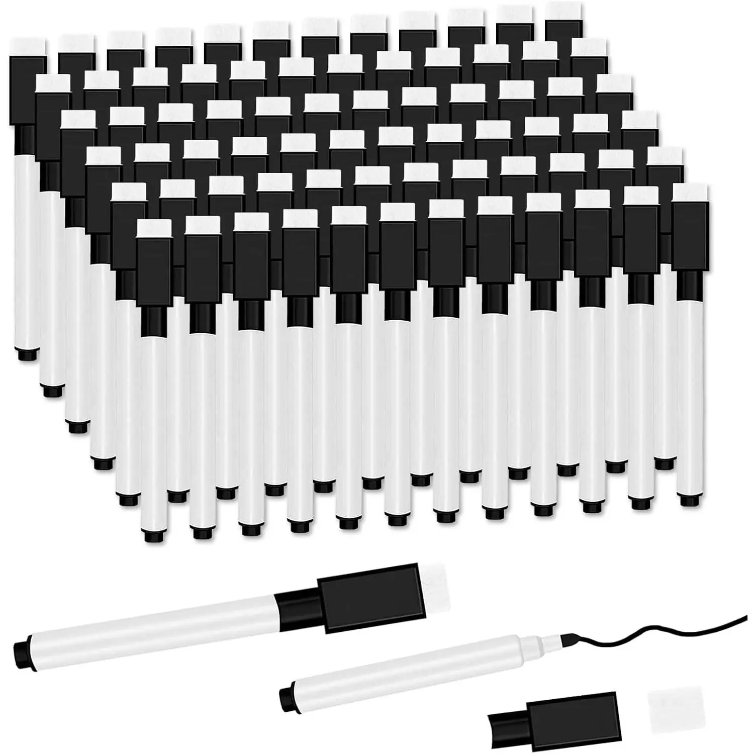 72-Count Black Dry Erase Markers Bulk Set - Fine Tip Pen, Eraser Cap, Mini Sized Products for Teachers/Students, Whiteboards, Office & School Supplies