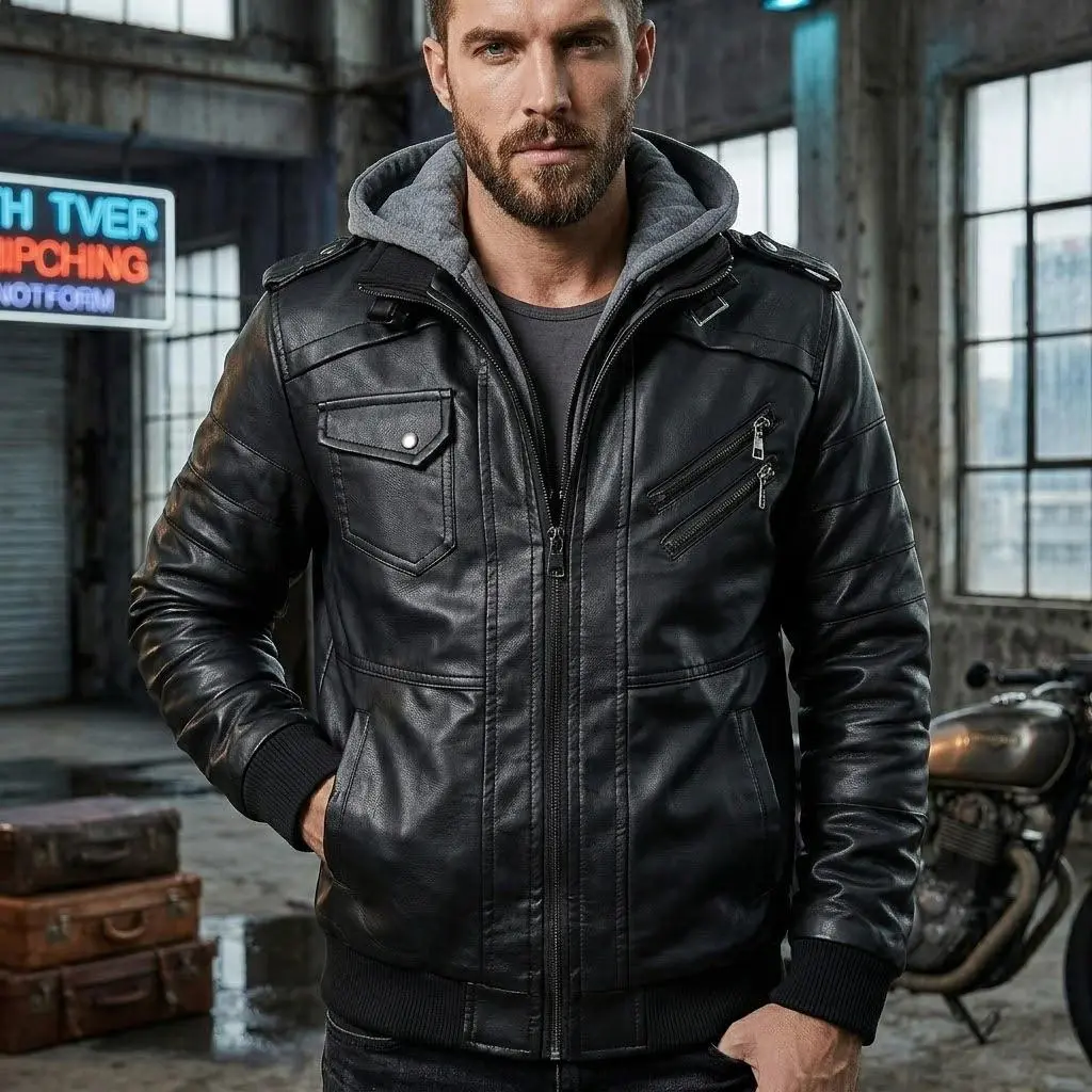 Men's Heavy Duty Full Zip Hooded Motorcycle Jacket with Full Zip Closure - High Quality Shell, Full Zip Hooded Parka for Motorcycle Riding, Casual and Dressy Wear, Comfortable and Durable down rain thick denim trucker inflatable