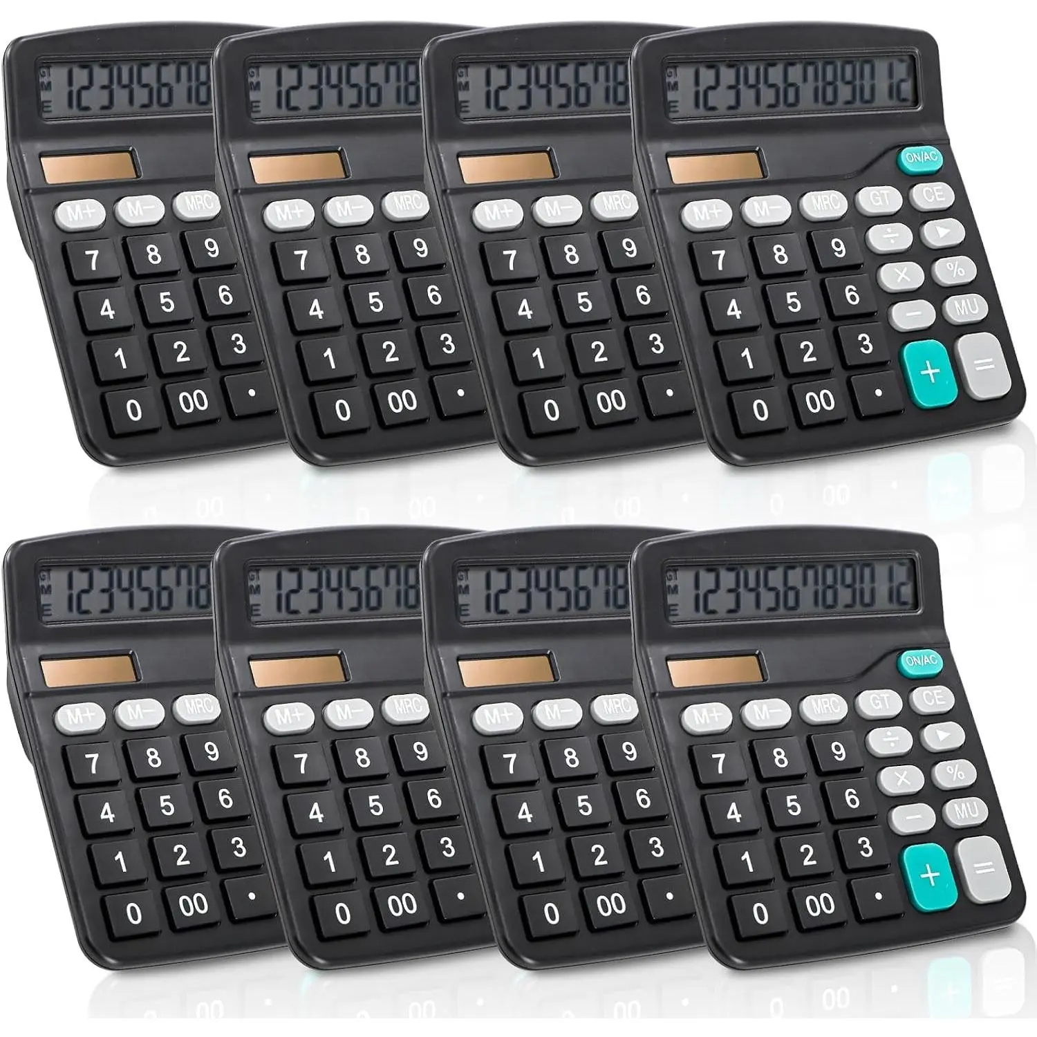 8 Pack Desktop Calculator 12 Digit, Solar Battery Basic Calculators, Dual Power Electronic Calculators with Large LCD Display, Sensitive Button Handheld Calculator for Office Home School, Black