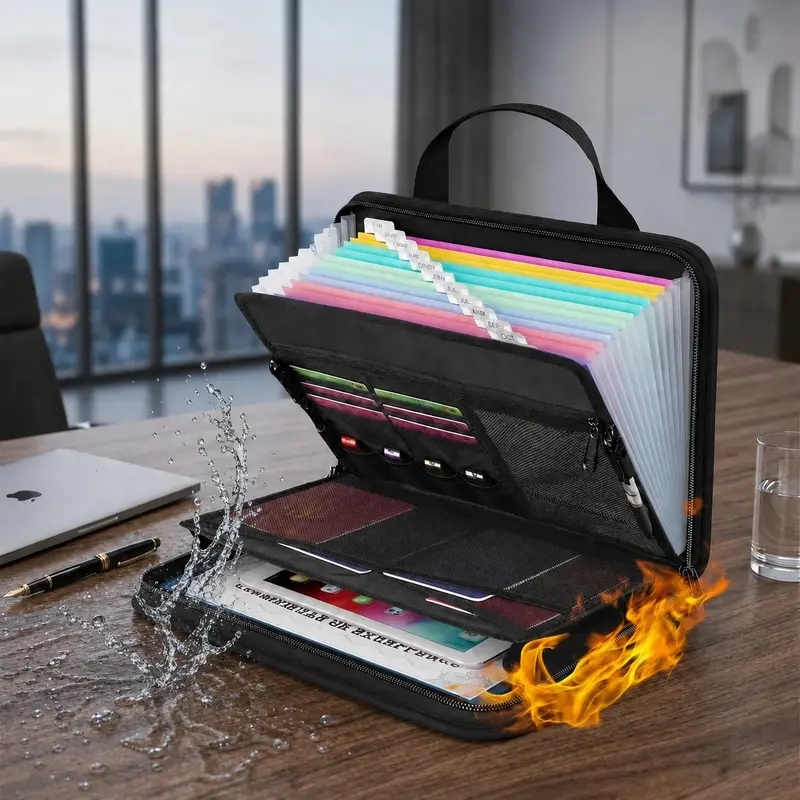 Fireproof Binder Bag with Handle - Large-Capacity A4 Files Organizer, Storage Organization for Office Stationery, Fireproof Shell Shields Key Documents Accountant