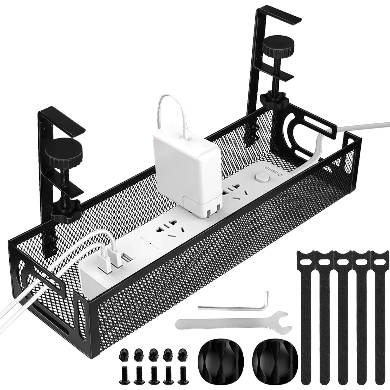 Under Desk  Management Tray,  Management Under Desk No Drill, Wire Management Tray with Clamp, Cord Organizer for  Office, Black
