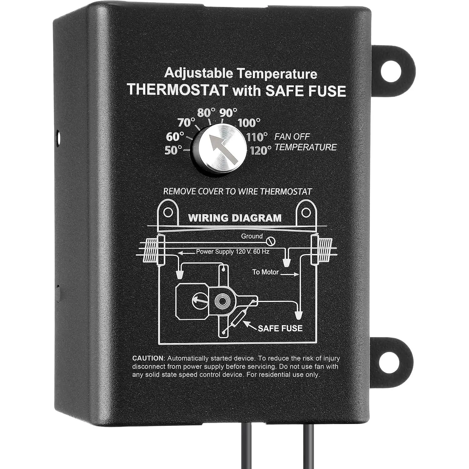 Attic Fan Thermostat Control with Adjustable Temperature Dial, Black | programmable temperature, control multiple fans, easy to mount, for attic fan, exhaust fan