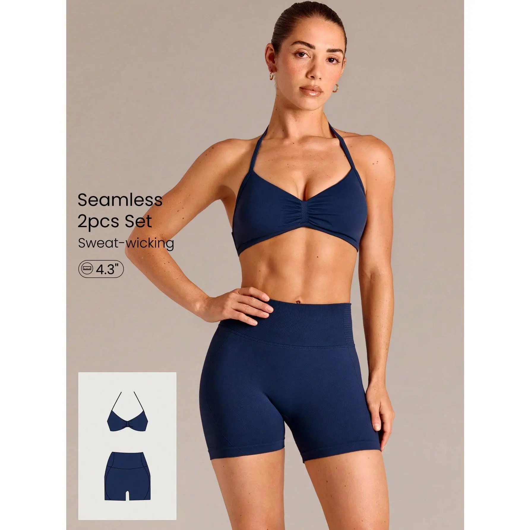 GLOWMODE Ultrafine Soft Seamless SummerGlow Open Back Halter Sports Bra & 4.3" Scrunch Butt-Lifting Non-See Through Biker Shorts Active Set Summer Gym