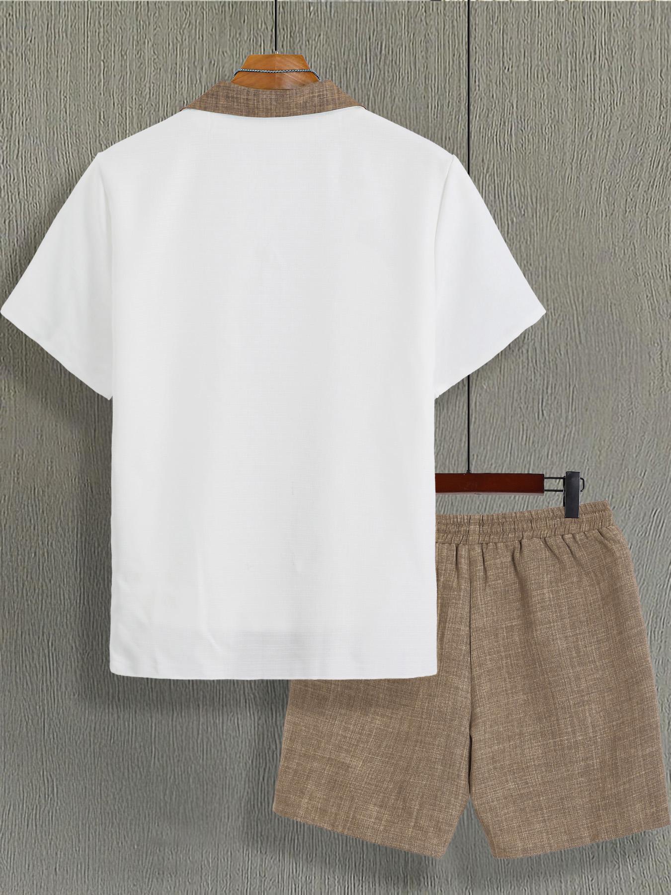 Men's Colorblock Print Short Sleeve Top & Shorts Loungewear Set, Regular Fit Casual Comfy Two-piece Pj Set, Men's Sleepwear for All Seasons, Menswear