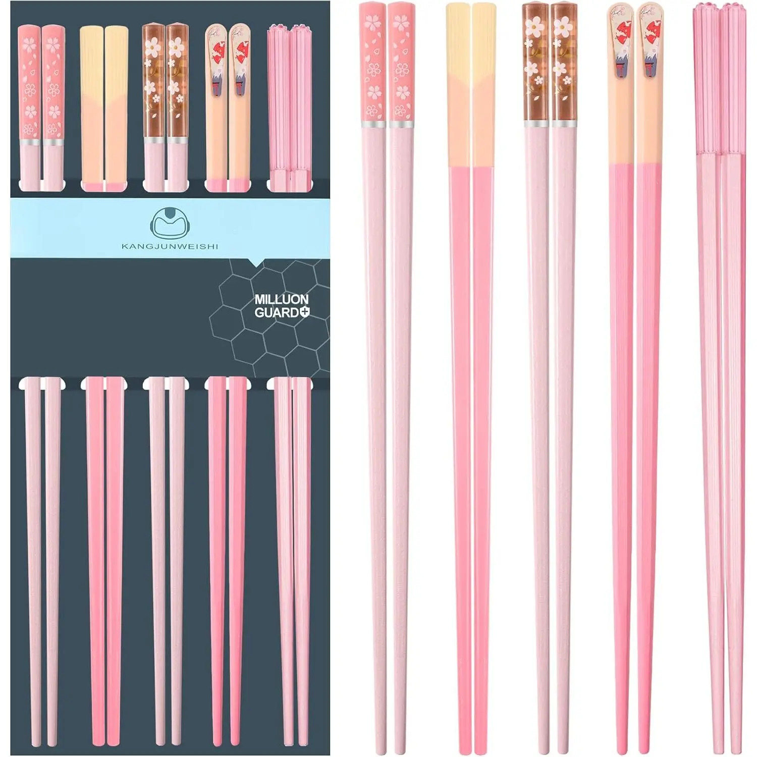 5 Pairs  Fiberglass Chopsticks, Non-Slip  | -Safe, Heat-Resistant to 356°F, Dishwasher-Safe, Lightweight,  Grip,  Family Set, Ideal for Sushi/Ramen