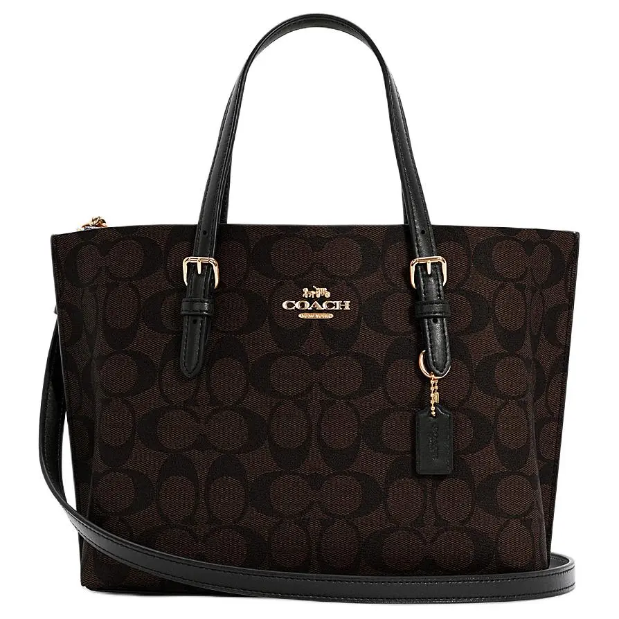 Coach Mollie Zip Top Tote Bag for Women – Coated Canvas and Leather, Deep Brown and Black Monogram