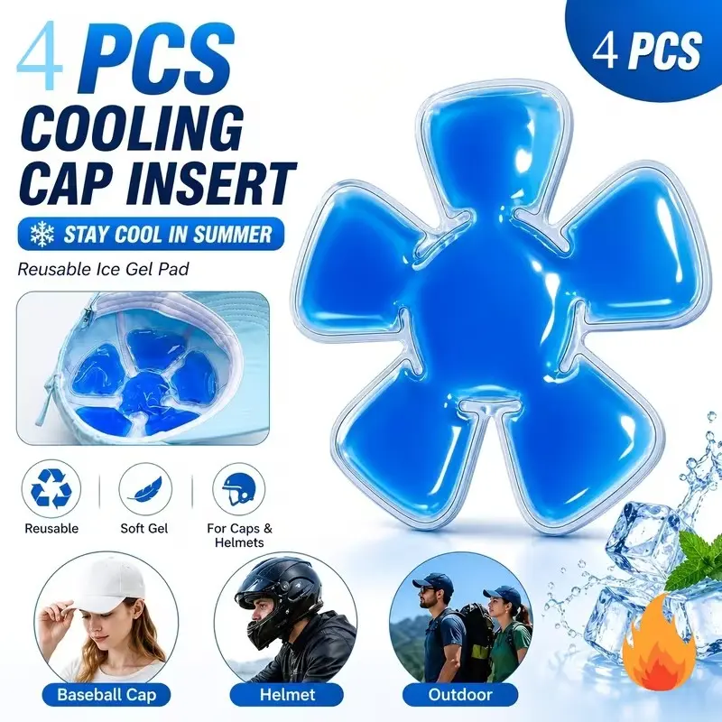 4-Pack Hat Cooling Pads, Ice Packs Reusable, Compatible with Most Hats and Helmets, Ideal for Home, Outdoor, Cycling, Sports, Hiking, Perfect Gift, No Battery Included