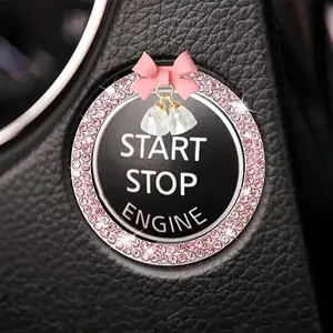 Rhinestone Bowknot Start Button Ring – Sparkling Engine Start Stop Button Decoration for Car Interior