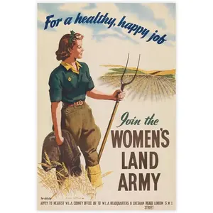 World War II Poster Join The Women's Land Army Vintage History Posters WW2 Memorabilia Military Canvas Wall Art for Modern Bedroom Living Room Dorm Office Classroom Decor