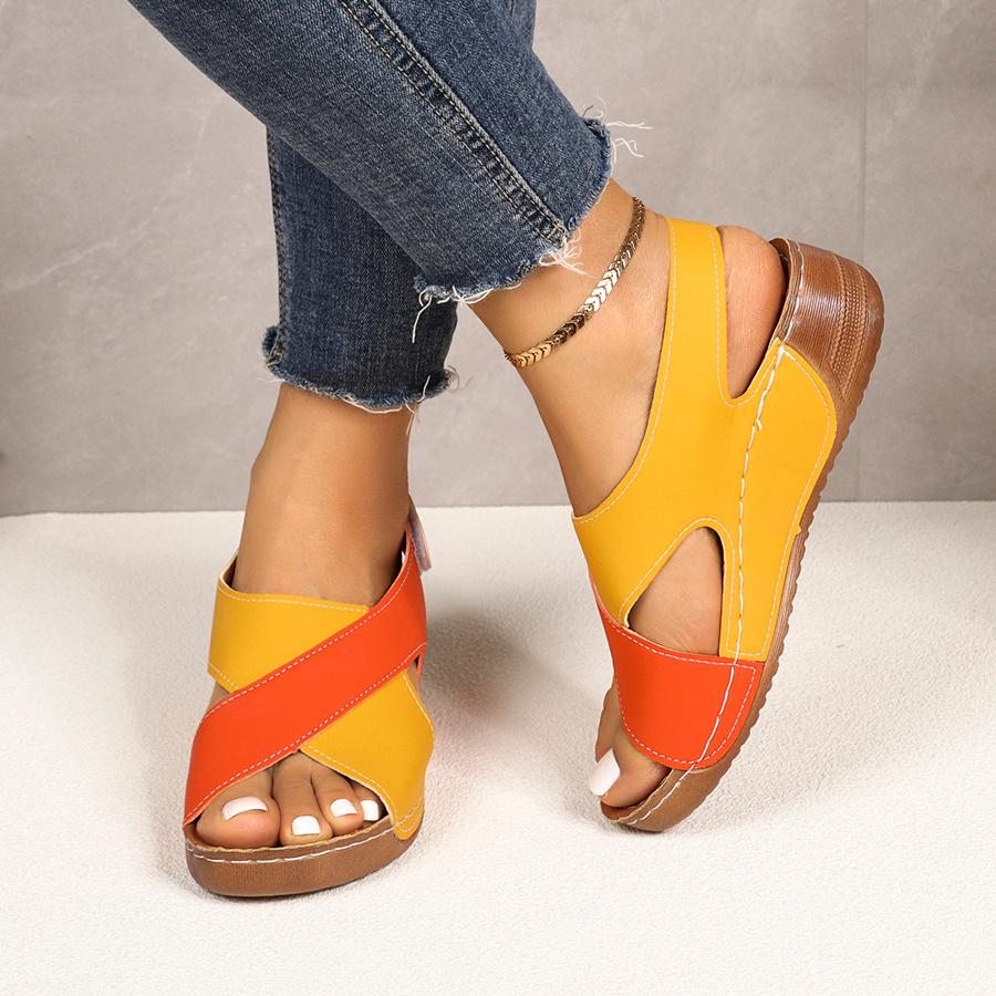 Women's Color Block Thick-Soled Sandals, Versatile Open-Toe Classic Summer Shoes, Women Shoes