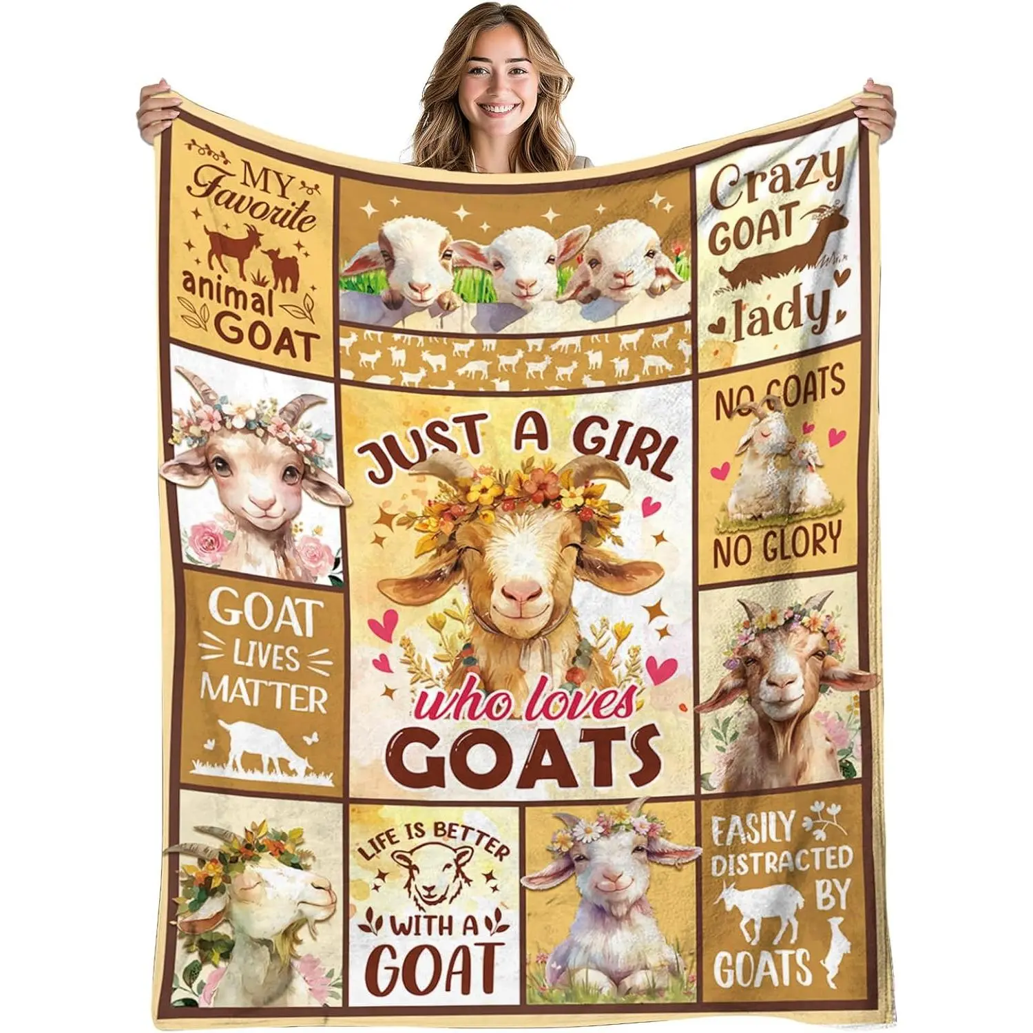 Goats 50x60in Blanket  for Women, Blanket for Goat Lovers | Goat Gifts for Birthday, Just A Girl Who Loves, Flannel Blanket for Couch or Bed, Holiday, Gifts for Christmas Thanksgiving