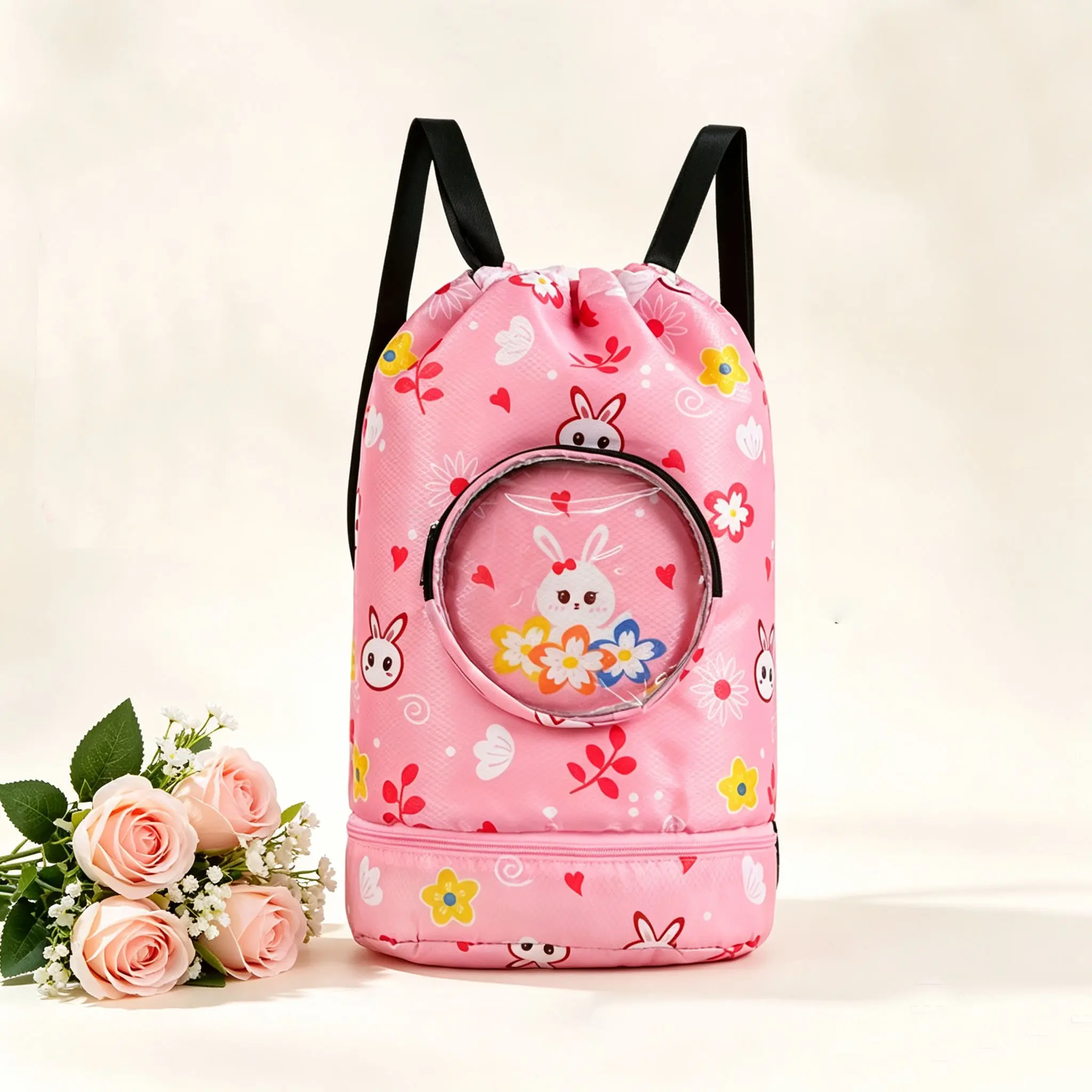 Cartoon Dry Wet Separated Swimming Bag, Fitness Bag with Shoe Compartment, Travel Portable Wash Kit, Large Capacity Backpack, Waterproof Storage Bag