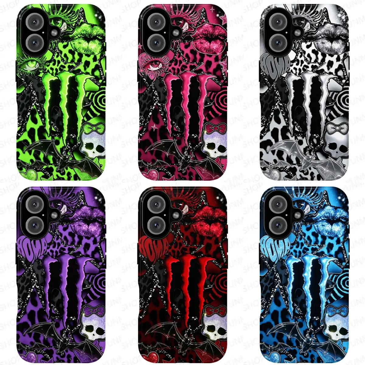 Viral M.ons.ter high scratch and leopard print phone case, gothic scene-core aesthetic for iPhone 17/16/15/14/13/12/11 series and for Samsung phones, a standout choice for alternative punk style.