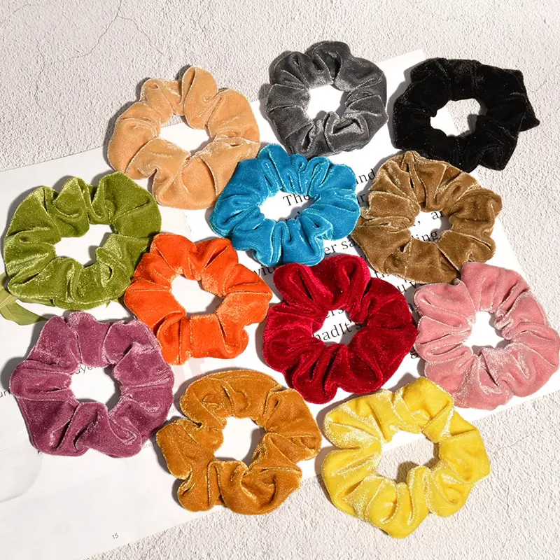 Velvet Hair Scrunchies for Women Girls, Soft Solid Color Elastic Hair Ties, Vintage Velvet Scrunchy Hair Bands, Non‑Slip Hair Accessories for Daily Hairstyle, Party and Casual Outfits