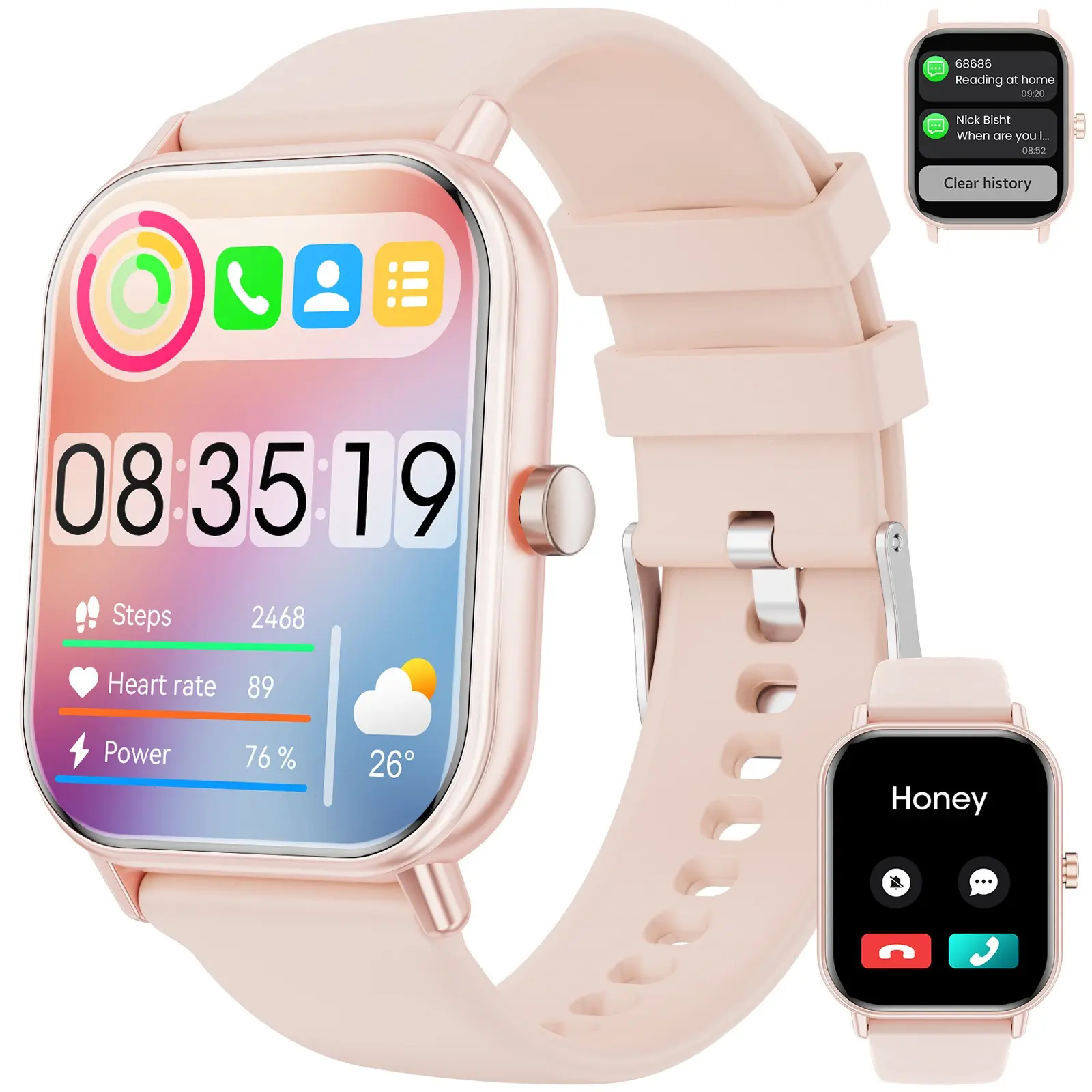 Smart Watch for Women with Bluetooth Calling,1.83" HD Touch Screen,Fitness Tracker,100+ Sports Modes,Message Notifications,Compatible with iPhone & Android,Pink
