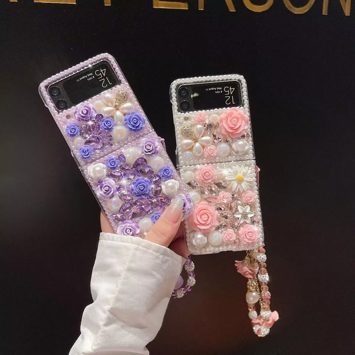 Compatible withZ flip 6/Z flip 5/Z flip 4/Z flip 3/Z Fold 5/Z Fold 4/Z Fold 3 InS-style flower folding bracelet Full Case -H7623