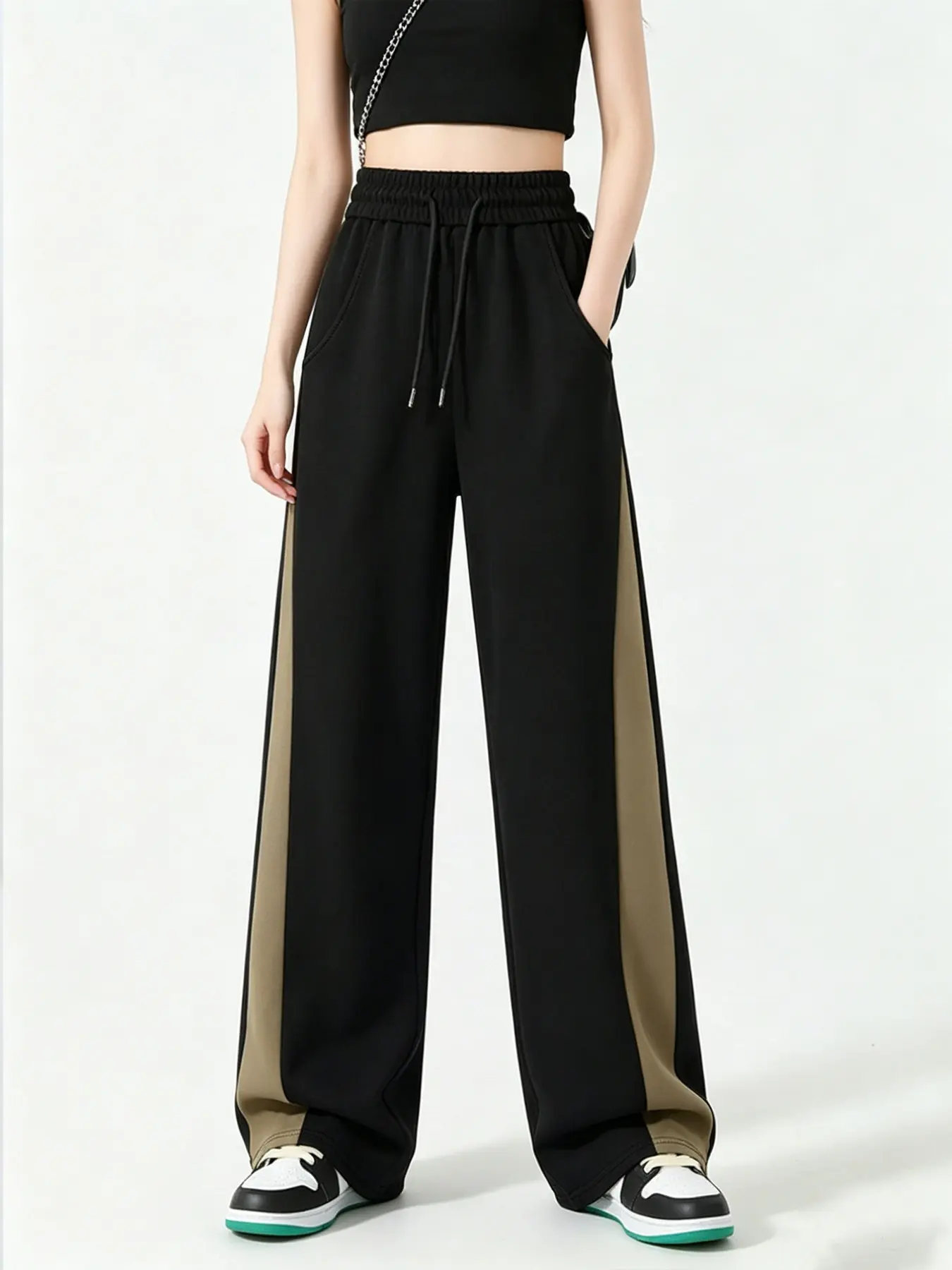 Women's Vintage Patchwork Sweatpants, Lazy Wide-Leg Sports Pants, Loose Fit Comfortable Breathable, Fashion Versatile, Casual Comfy Sweatpants, Casual Athletic Pants