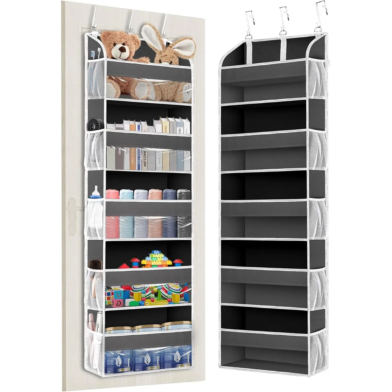 Over the Door Organizer Storage, College Dorm Essentials for Girls, Hanging Organizer Closet 5 Large & 10 Mesh Pockets, Storage for Dorm Organization, Nursery & Bedroom (Dark Grey)