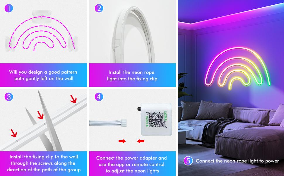 Led Neon Rope Lights 60FT,Control with App/Remote,Flexible Led Rope Lights,Multiple Modes,IP68 Outdoor RGB Neon Lights Waterproof,Music Sync Gaming Led Strip Lights for Bedroom Indoor