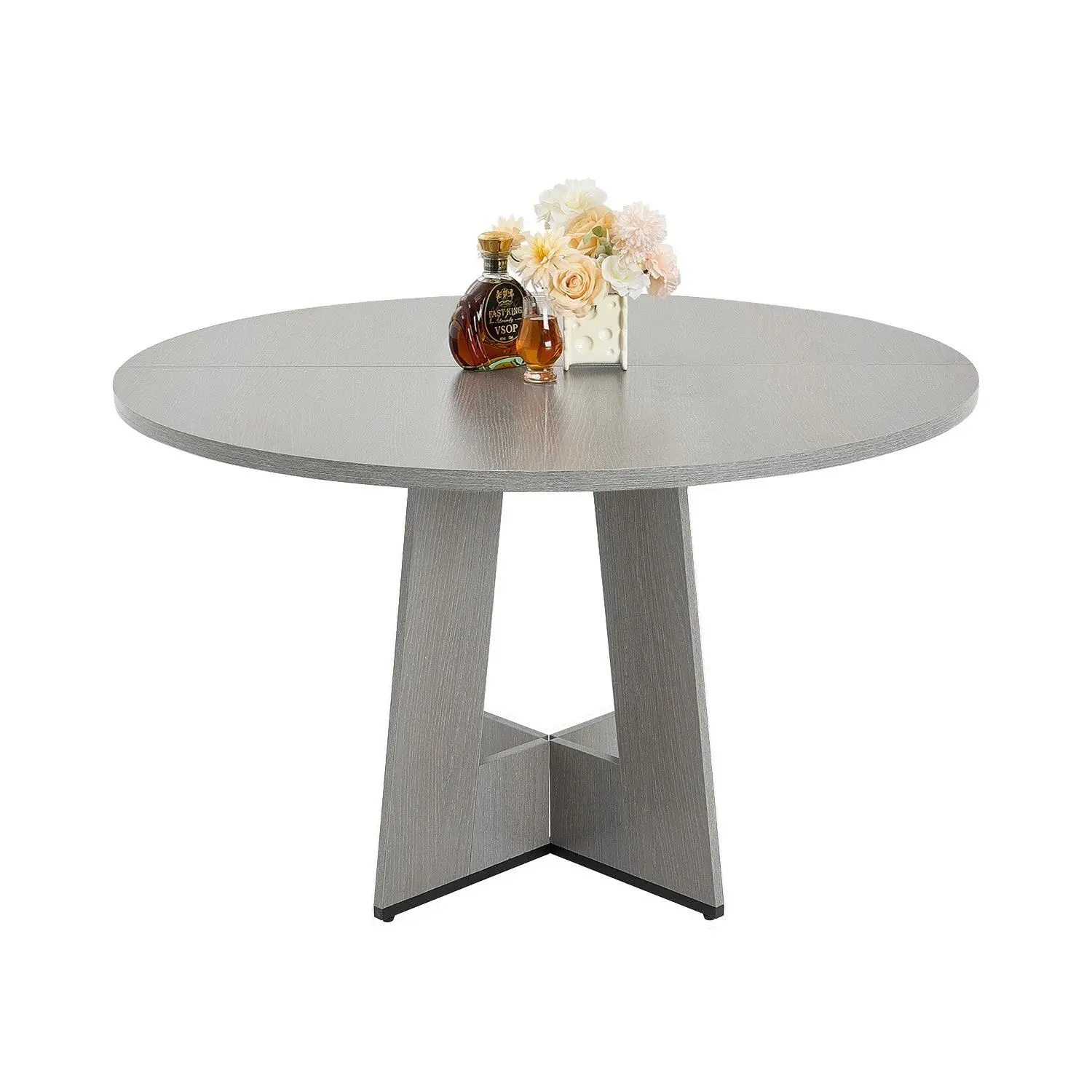 【toolupgrade】VEVOR 47-Inch Farmhouse Round Dining Table for 4-6 People, Rustic MDF Laminate Easy-Cleaning Furniture with Thick Legs for Home Kitchen Family Meals (Only Table, Grey, Farmhouse Home Decor, Living Room)