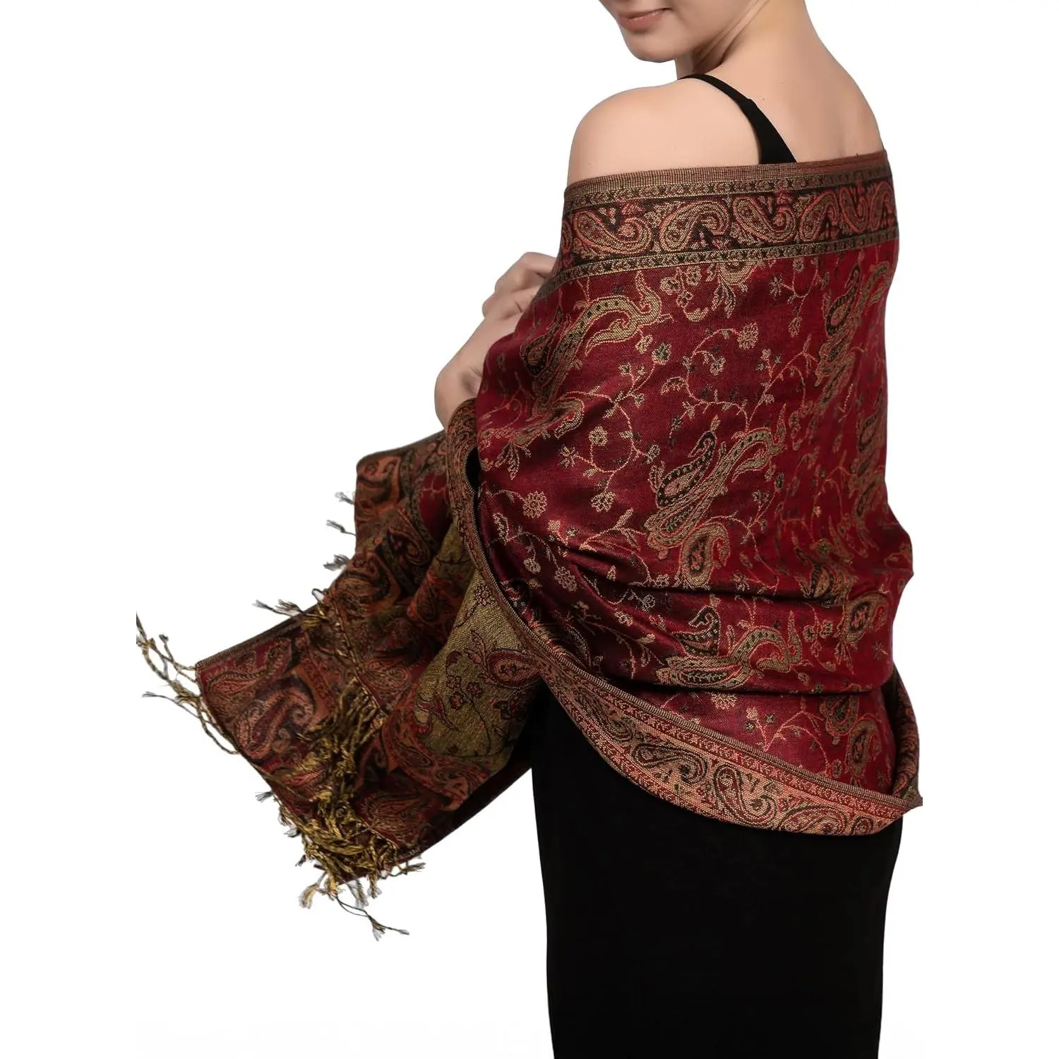 Reversible Paisley Pashmina Rave Scarf – Exotic Indian Shawls and Wraps for Evening Dresses, Festivals, All Seasons