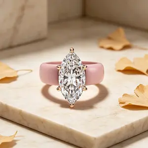 Pink silicone CZ ring for women, olive cut cubic zirconia ring, suitable for daily wear and matching