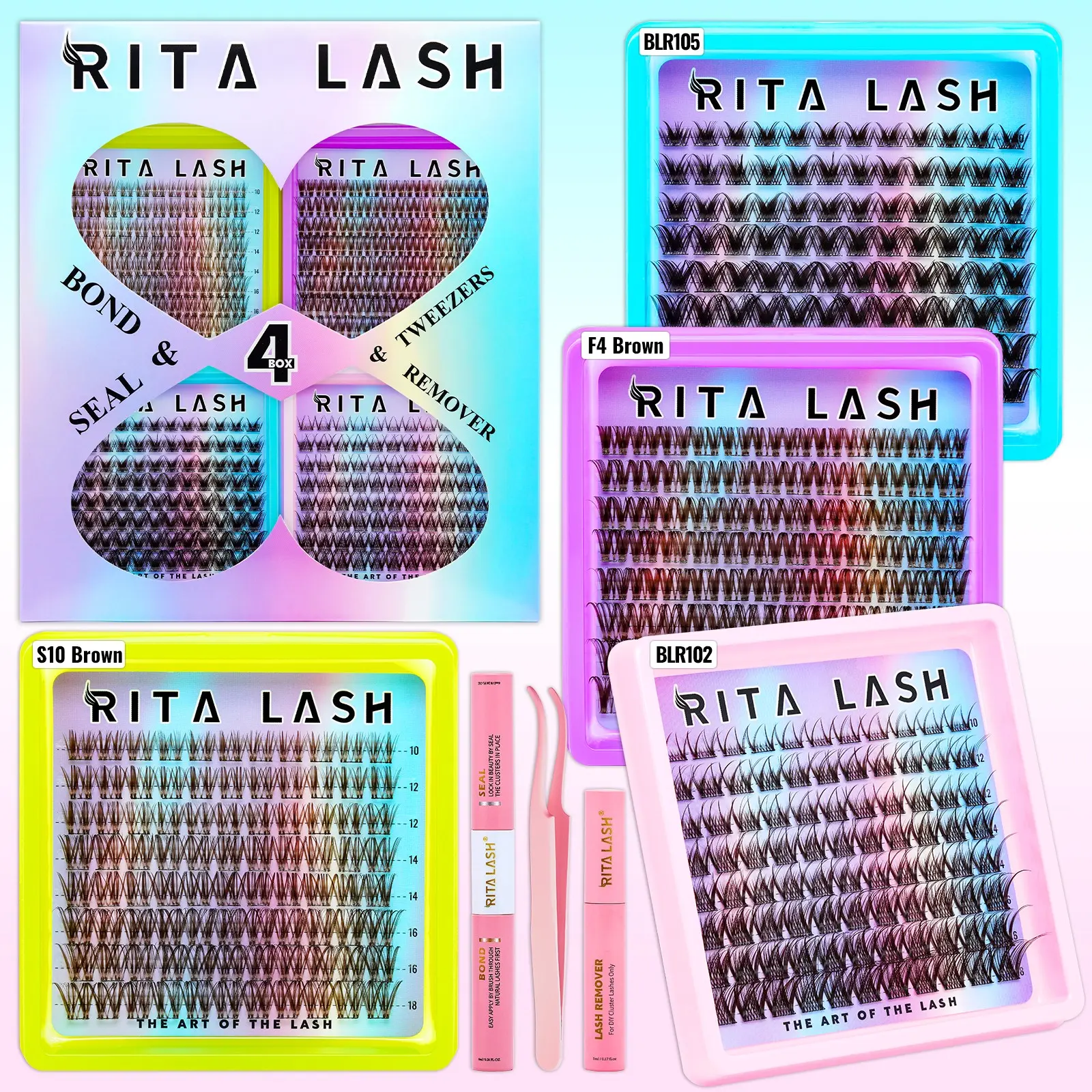 RITALASH 368Pcs Lashes Mixed Brown & Black Color Lash Clusters Kit, Individual Lashes Clusters, WaterProof Eyelash Extensions with All You Need for Beginners & Pros, Easy DIY at Home, Apply Natural Look for Daily Makeup