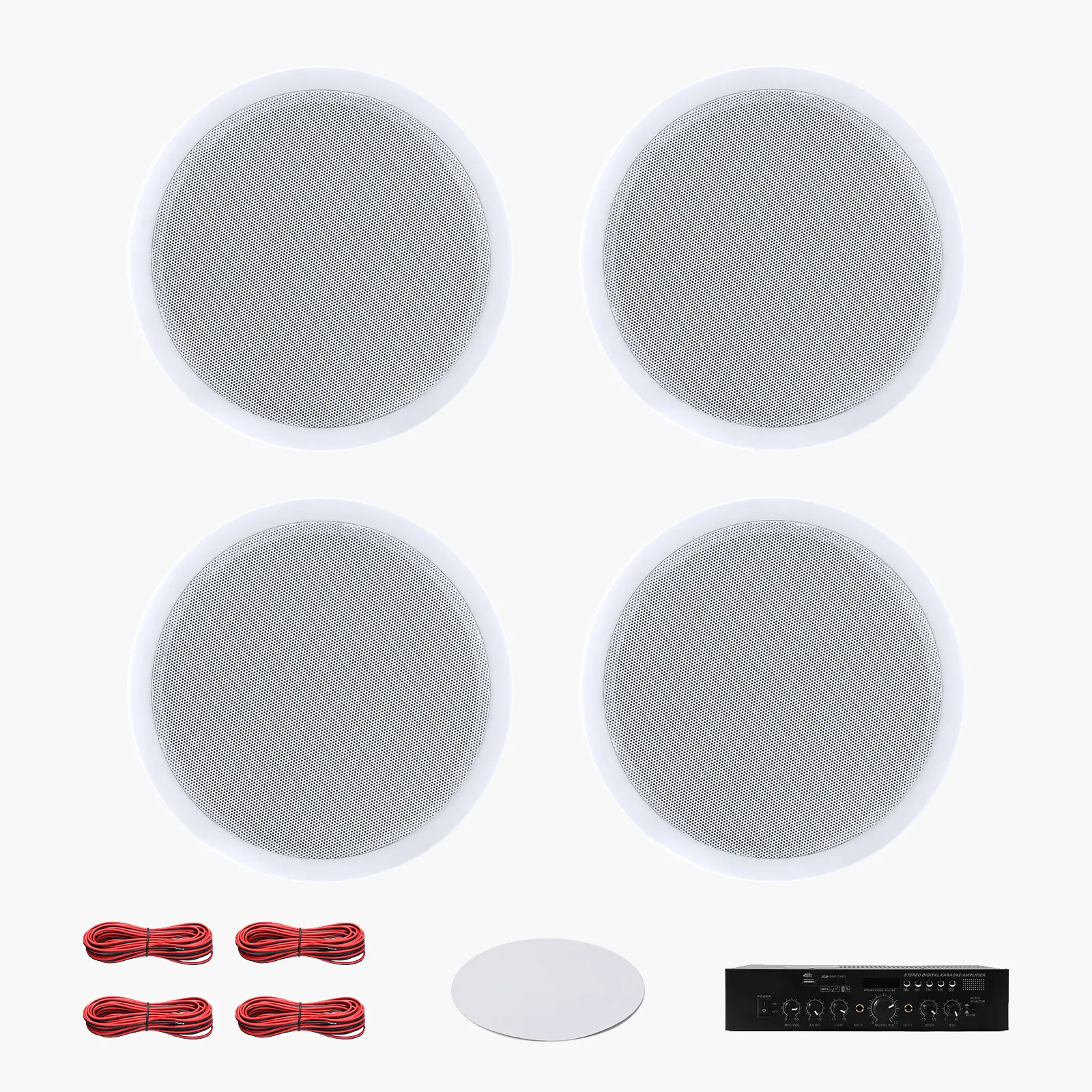 Bluetooth Ceiling Speakers, 6.5", In Ceiling & In-Wall Speaker System with Amplifier, 2-Way, for Damp and Humid Placement, Home Theater, Covered Outdoor Patio and Flush Mount Wired, 4 Speakers