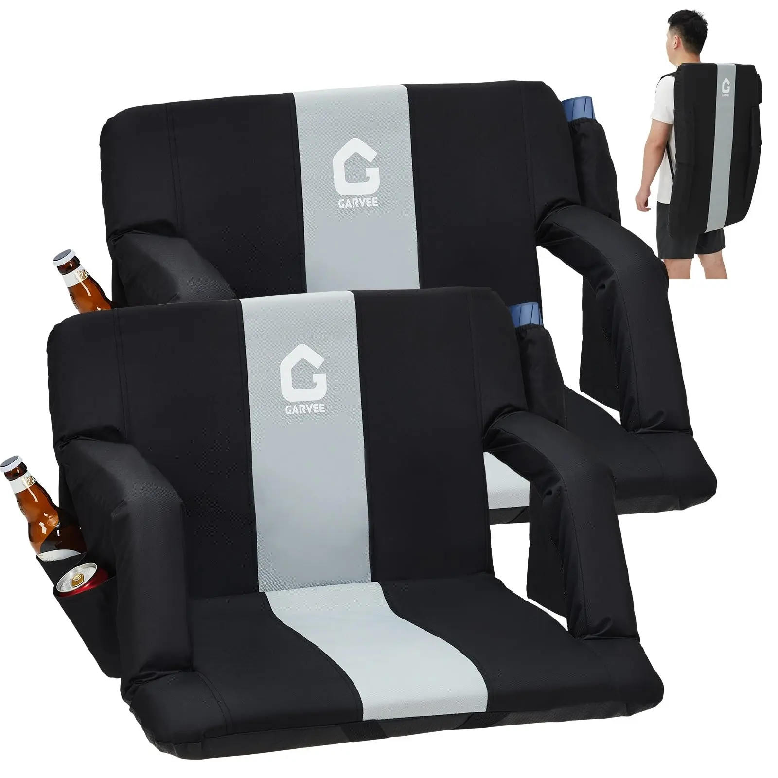 Extra Wide Stadium Seat with 6-Position Reclining Back, Padded Cushion, Armrests, Cup Holder, Large Storage Pockets, Anti-Slip Base – Superior Bleacher Chair for Outdoor Sports & Events