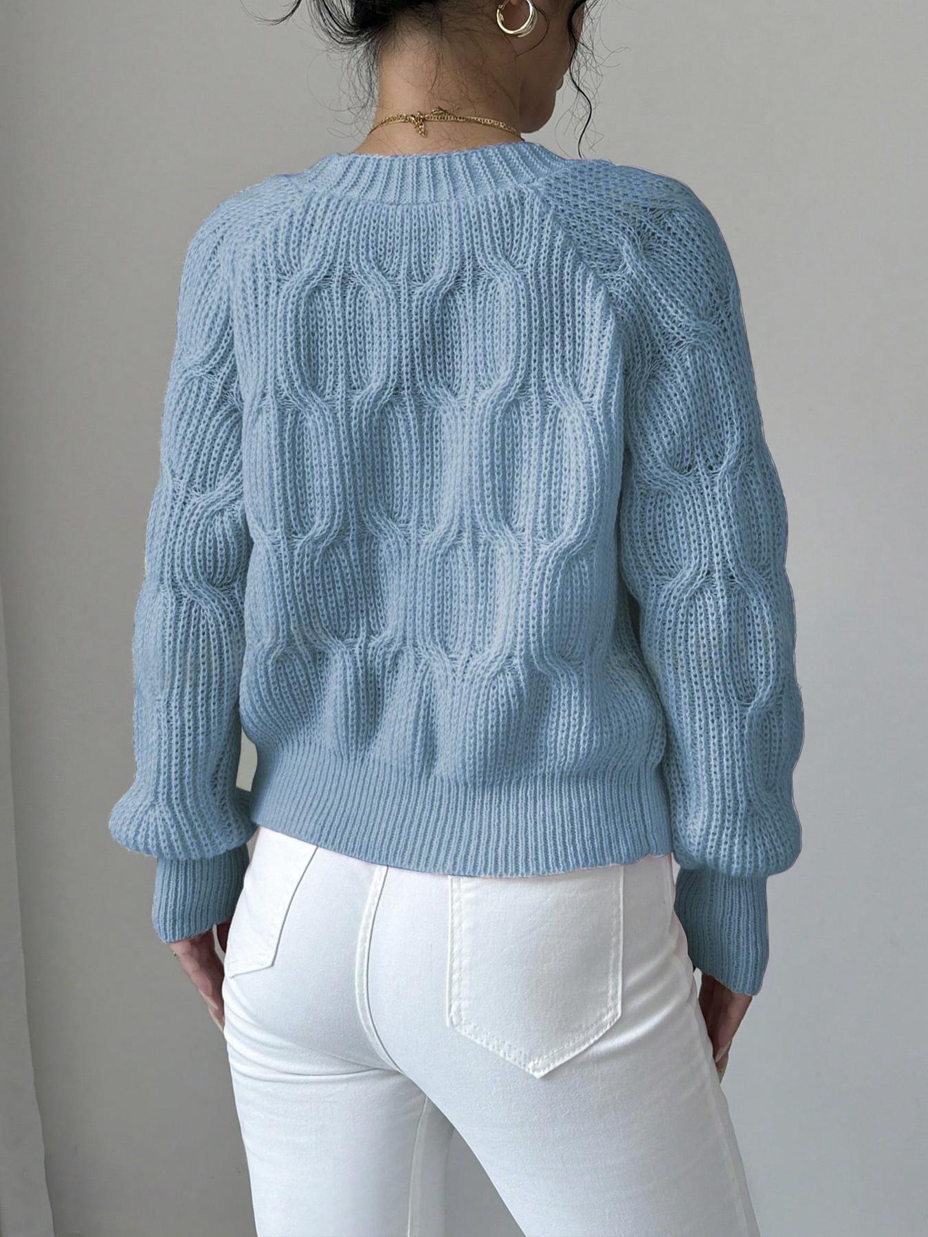 Women's Plain Bow Front Raglan Sleeve Sweater Cardigan, Casual Longsleeves Button Front Knitwear for Fall & Winter, Fashion Women's Knit Clothing for Daily Wear Valentine's Day, gift, Knitting