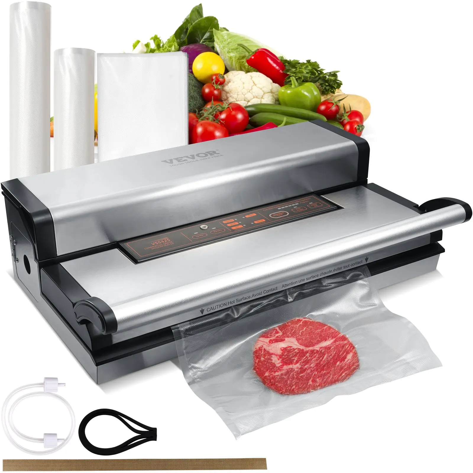 VEVOR Stainless Steel Vacuum Sealer Machine, 95kPa Suction 350W Dual Pump-Dual Sealing, 13.2 Lbs/6 Kg Capacity, 40cm Seal Width, Dry and Moist Food Storage, Auto-Manual Air Sealing, Built-in Cutter, Seal Bags & External Hose