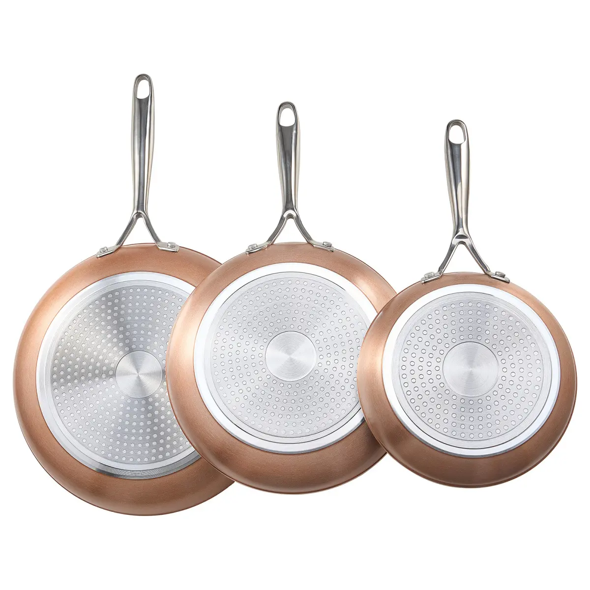 3 Piece Frying Pan Aluminum Skillet Set 8 10 12 in Handle Pre-Seasoned Grey On-Site