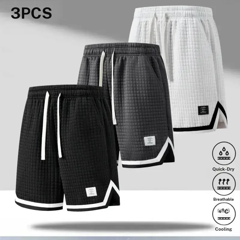 Men’s summer new solid color checkered textured quick dry breathable 3 pack shorts—casual and comfortable, made from soft fabric, suitable for men who love sports for basketball training or everyday wear. Shorts Knit casual lightweight tiktokshopspringglo