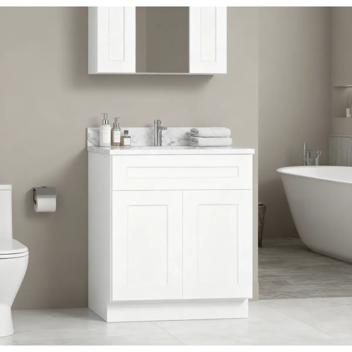 30 Inch White Shaker Base Cabinet (2 Doors, 1 Drawer): Soft-Close, Solid Wood RTA with Adjustable Shelf for Kitchen,Bathroom,Laundry room(30x24x34.5 in)