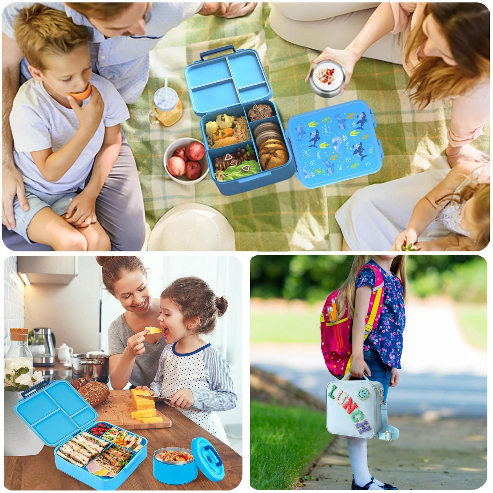 Leak-Proof 4-Compartment Bento Box with Insulated 8 oz Soup Jar | Portable Hot Food Lunch Container with Utensils for School & Travel