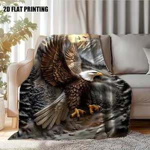 Classic Ultra-Soft Breathable Wrinkle-Resistant Durable Lightweight Flannel Shawl Blanket with Eagle-Over-Mountains Print, Skin-Friendly, Ideal for Afternoon Naps, Lounging on the Sofa, All Seasons Use, Machine Washable