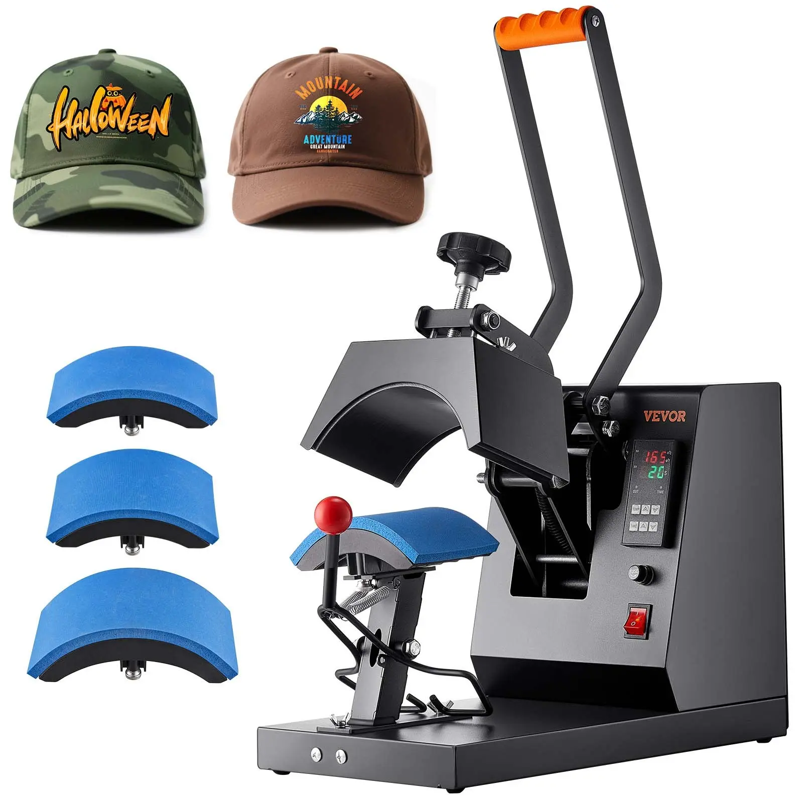 【DealsForYouDays】VEVOR Hat Heat Press, 4-in-1 Cap Heat Press Machine, 6x 3in Clamshell Sublimation Transfer, LCD Digital Timer Temperature Control with 4pcs Curved Heating Elements (6x3/6.7x2.7/6.7x2.7/8.1x3.5)
