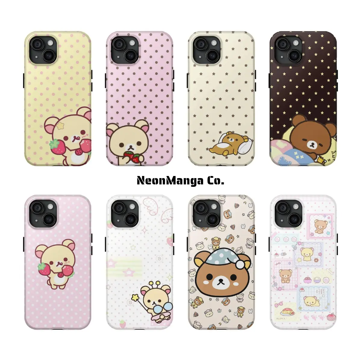Adorable Rilakkuma Polka Dot 2-in-1 Phone Case, Shockproof Double Layer Protective Cover Perfect Holiday Gift Compatible with iPhone 11 12 13 14 15 16 17